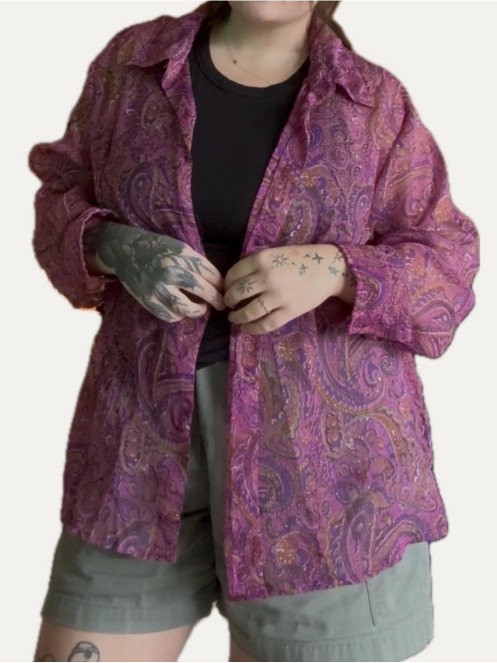 Purple Paisley Button-Up Shirt - Lightweight Women’s Top